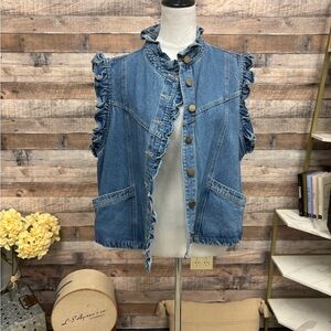Urban Daizy Ruffle Trim Button Denim Vest L